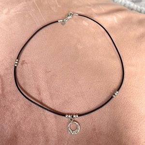 Black leather/sterling silver necklace